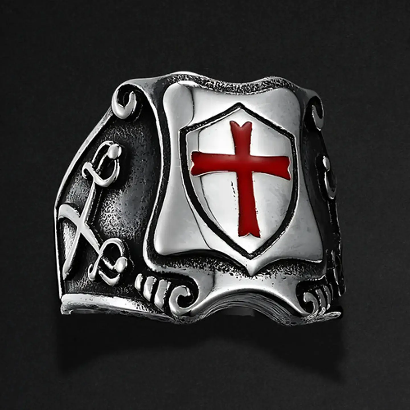 Anillo Para Hombre Con Escudo Cruz Caballeros Templarios 3