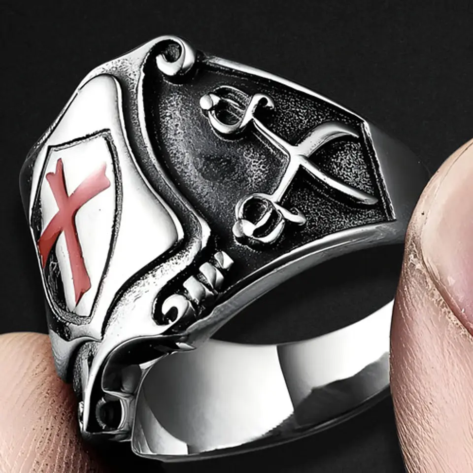 Anillo Para Hombre Con Escudo Cruz Caballeros Templarios 4