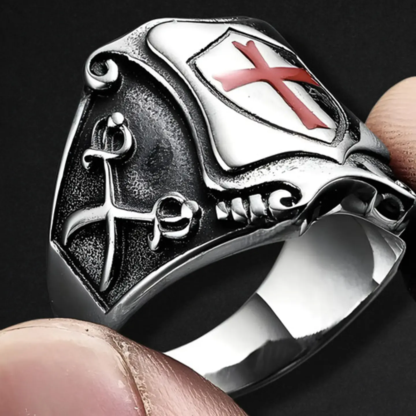 Anillo Para Hombre Con Escudo Cruz Caballeros Templarios 6