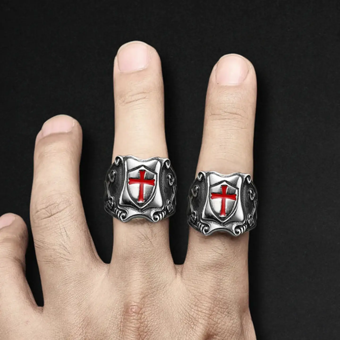 Anillo Para Hombre Con Escudo Cruz Caballeros Templarios 7