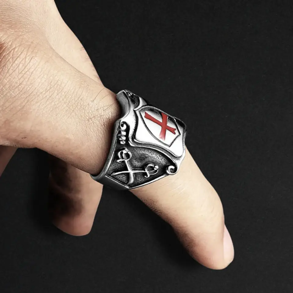 Anillo Para Hombre Con Escudo Cruz Caballeros Templarios 8