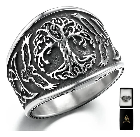 Anillo Para Hombre Amuleto Vikingo Árbol De Vida Yggdrasil