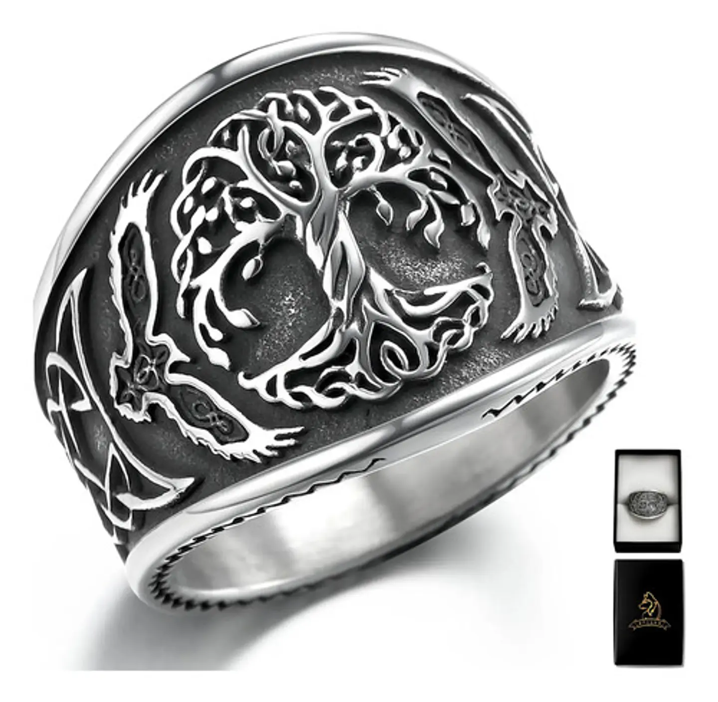 Anillo Para Hombre Amuleto Vikingo Árbol De Vida Yggdrasil 1