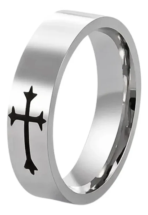 Anillo Con Cruz 8mm Para Hombre Y Mujer De Acero Color Plata