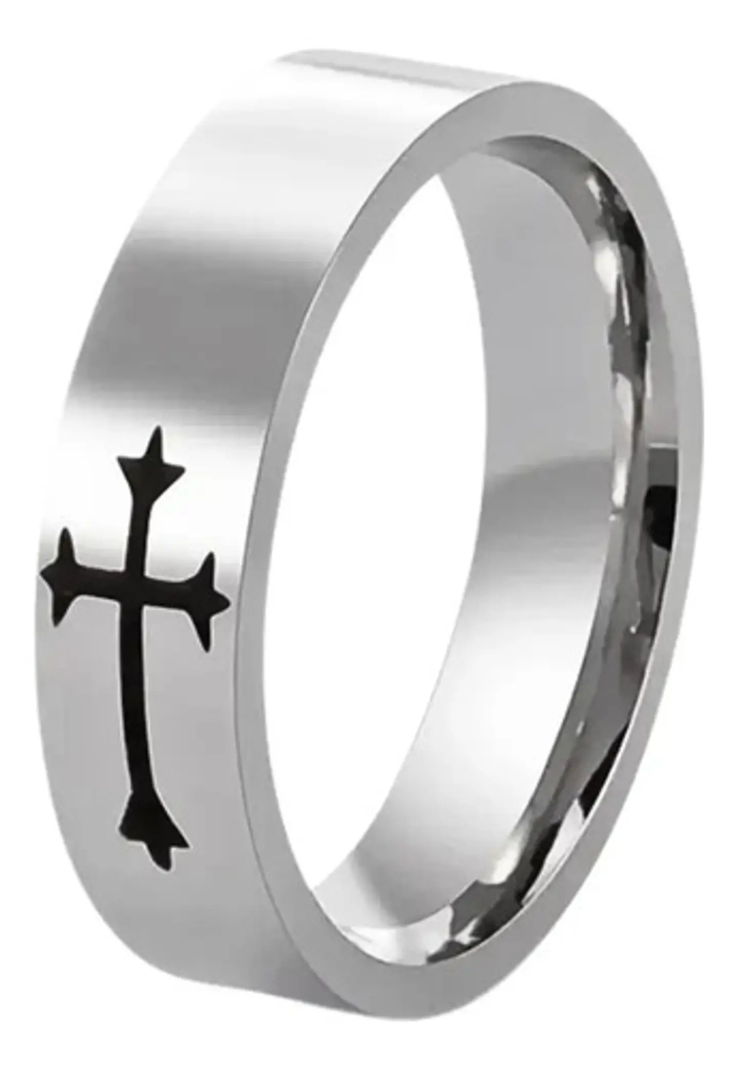 Anillo Con Cruz 8mm Para Hombre Y Mujer De Acero Color Plata 1