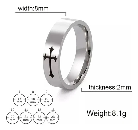 Anillo Con Cruz 8mm Para Hombre Y Mujer De Acero Color Plata