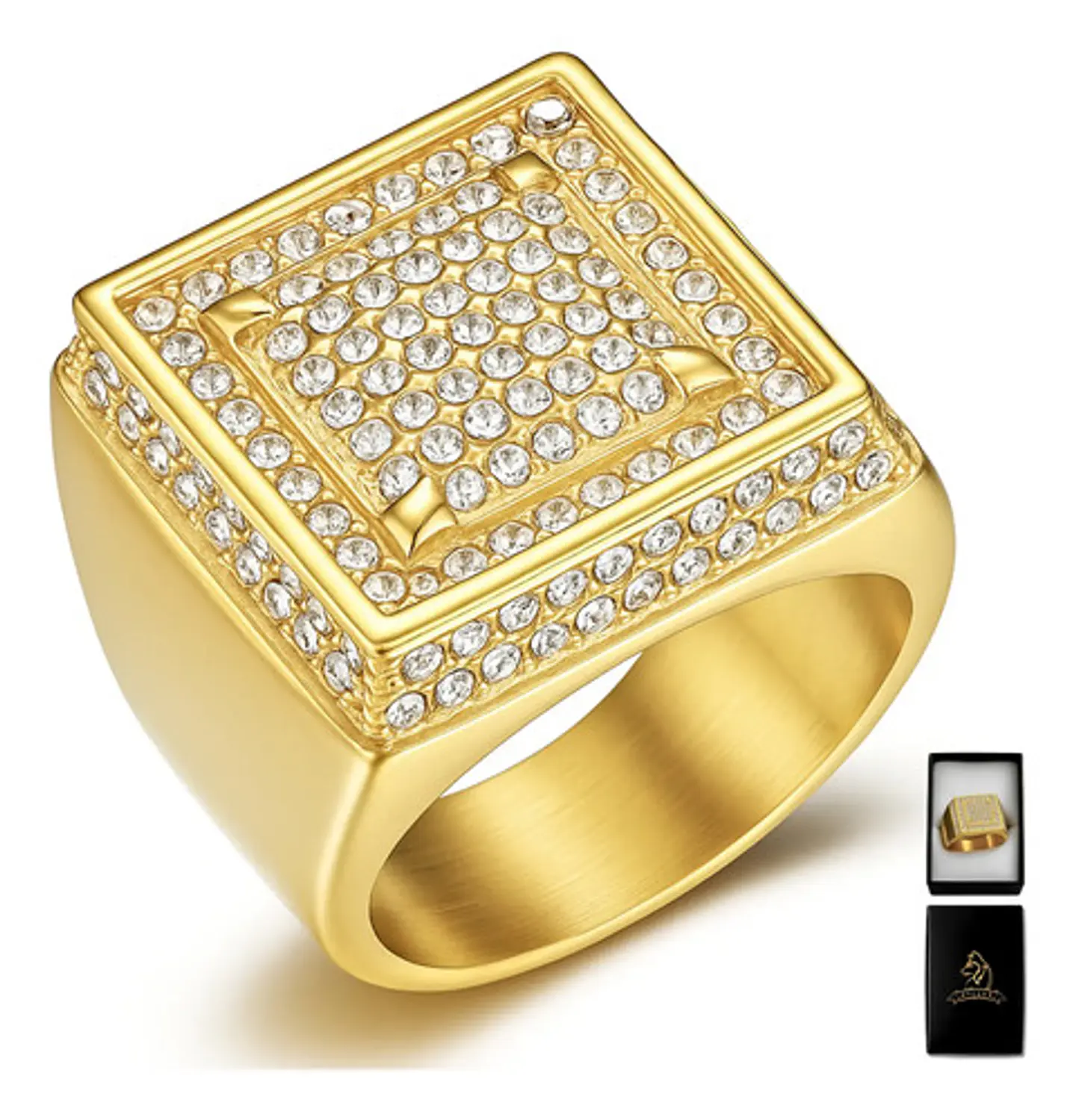 Anillo Lujoso Para Hombre Geométrico Hip Hop Acero Color Oro 1