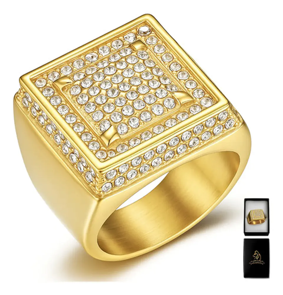 Anillo Lujoso Para Hombre Geométrico Hip Hop Acero Color Oro 1