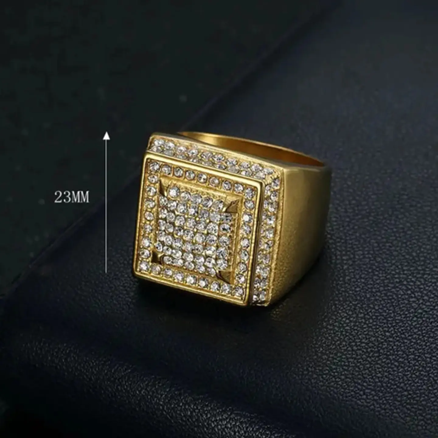 Anillo Lujoso Para Hombre Geométrico Hip Hop Acero Color Oro 5