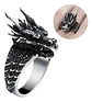 Anillo Para Hombre Con Forma De Cabeza De Dragón 3d De Acero - Miniatura 1