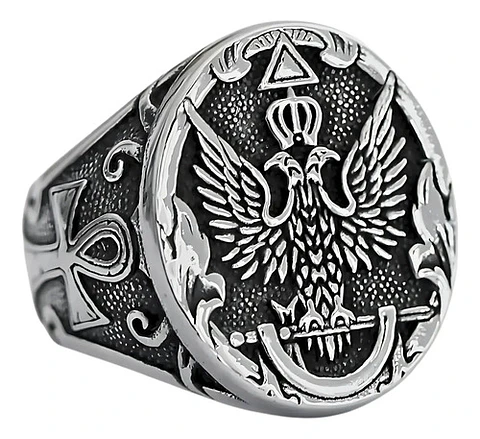Anillo Para Hombre Con Águila Bicéfala Color Plata En Acero
