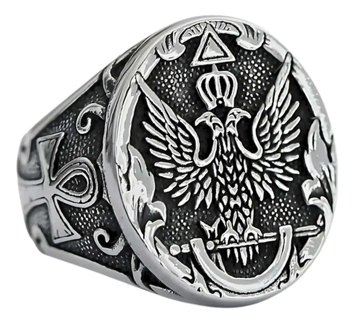 Anillo Para Hombre Con Águila Bicéfala Color Plata En Acero 1