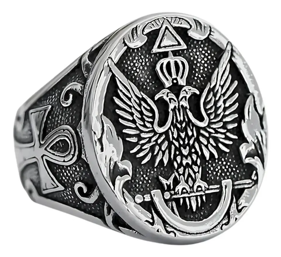 Anillo Para Hombre Con Águila Bicéfala Color Plata En Acero 1