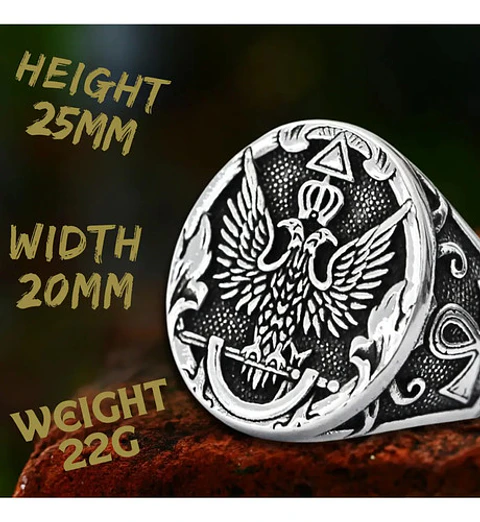 Anillo Para Hombre Con Águila Bicéfala Color Plata En Acero