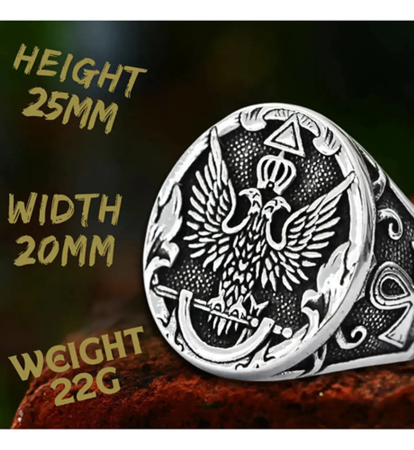 Anillo Para Hombre Con Águila Bicéfala Color Plata En Acero 2
