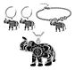 Set Collar Pendientes Pulsera Elefante Flor De Loto De Acero Plateado - Miniatura 1