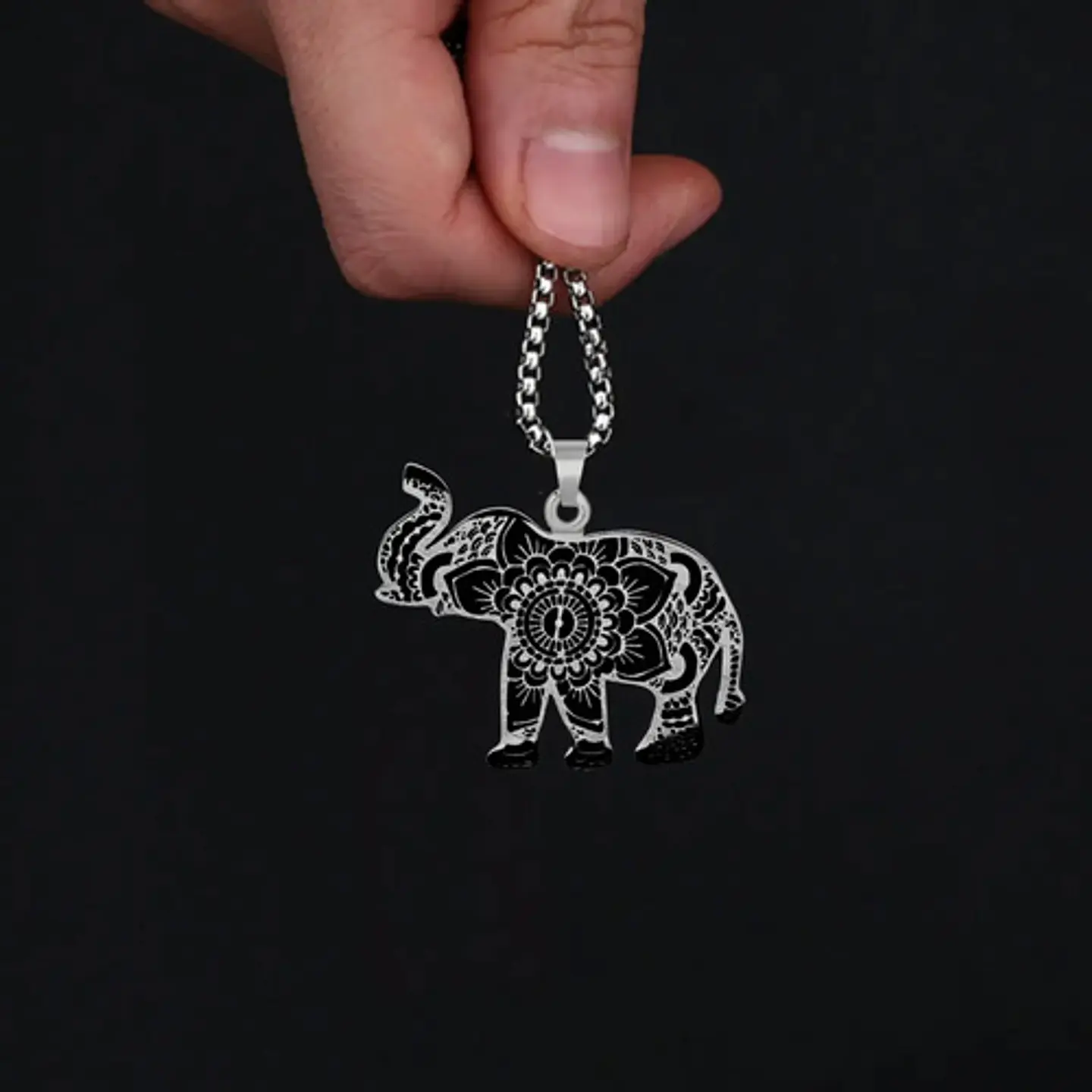 Set Collar Pendientes Pulsera Elefante Flor De Loto De Acero Plateado 3