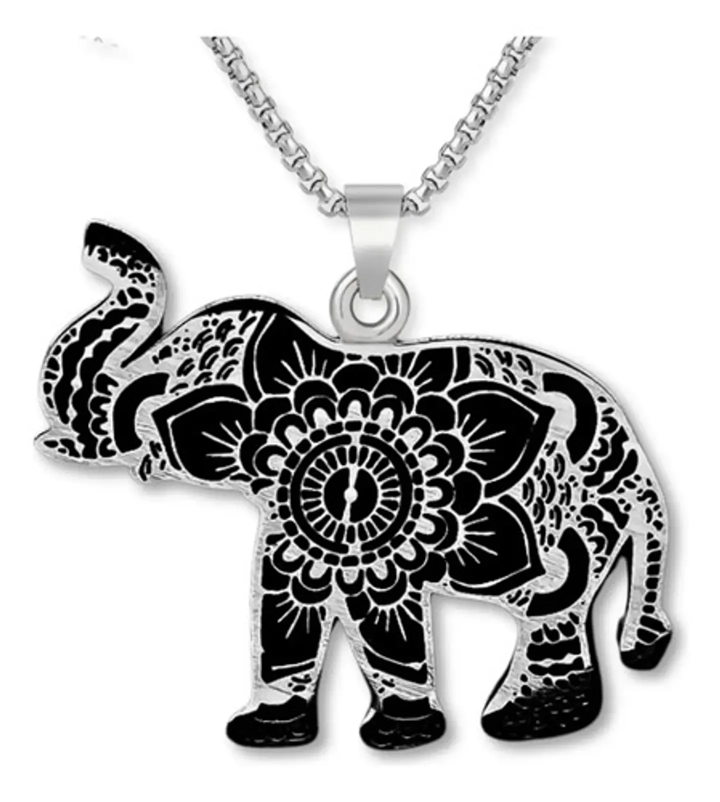 Set Collar Pendientes Pulsera Elefante Flor De Loto De Acero Plateado 4