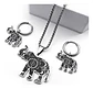 Set Collar Pendientes Pulsera Elefante Flor De Loto De Acero Plateado - Miniatura 5