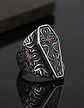 Gran Anillo Para Hombre Con Piedra Roja Estilo Punk Ataúd  - Miniatura 6