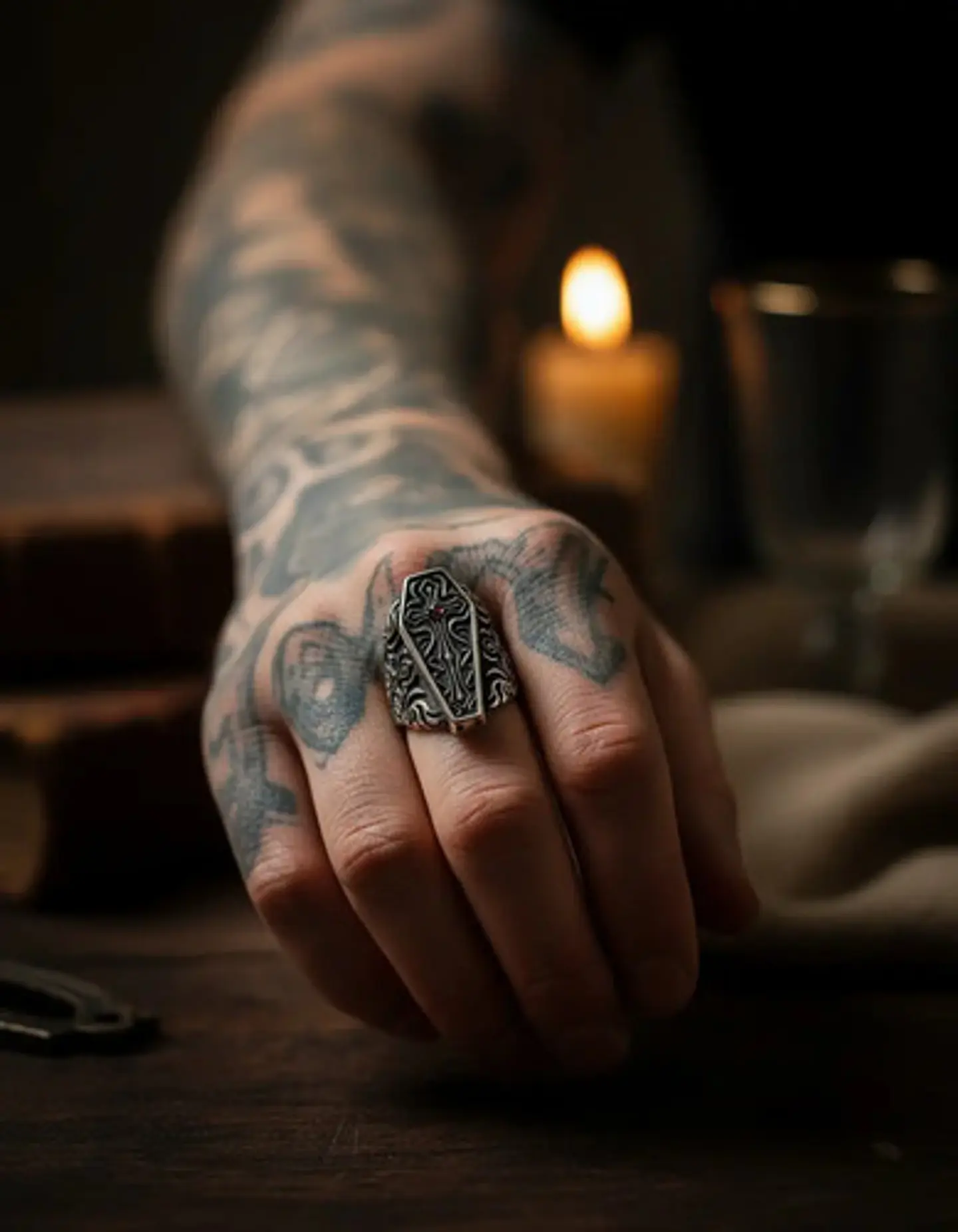 Gran Anillo Para Hombre Con Piedra Roja Estilo Punk Ataúd  11