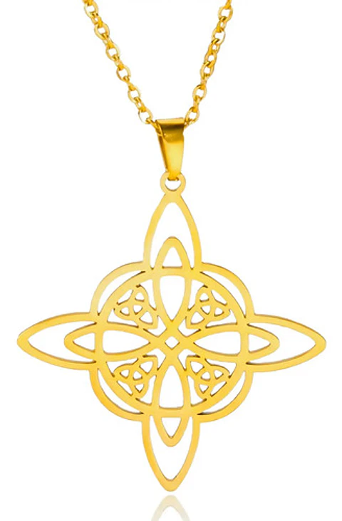 Collar Para Mujer Dije Celta Nudo De Brujas Color Oro Acero