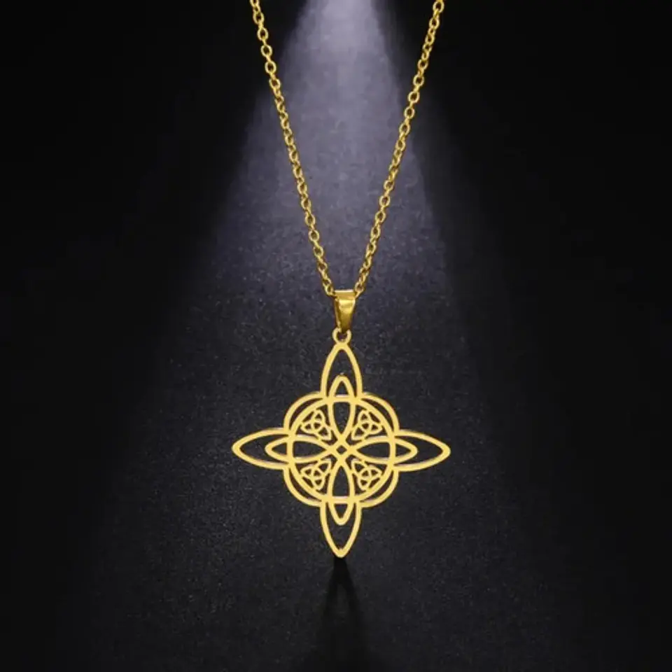 Collar Para Mujer Dije Celta Nudo De Brujas Color Oro Acero 3