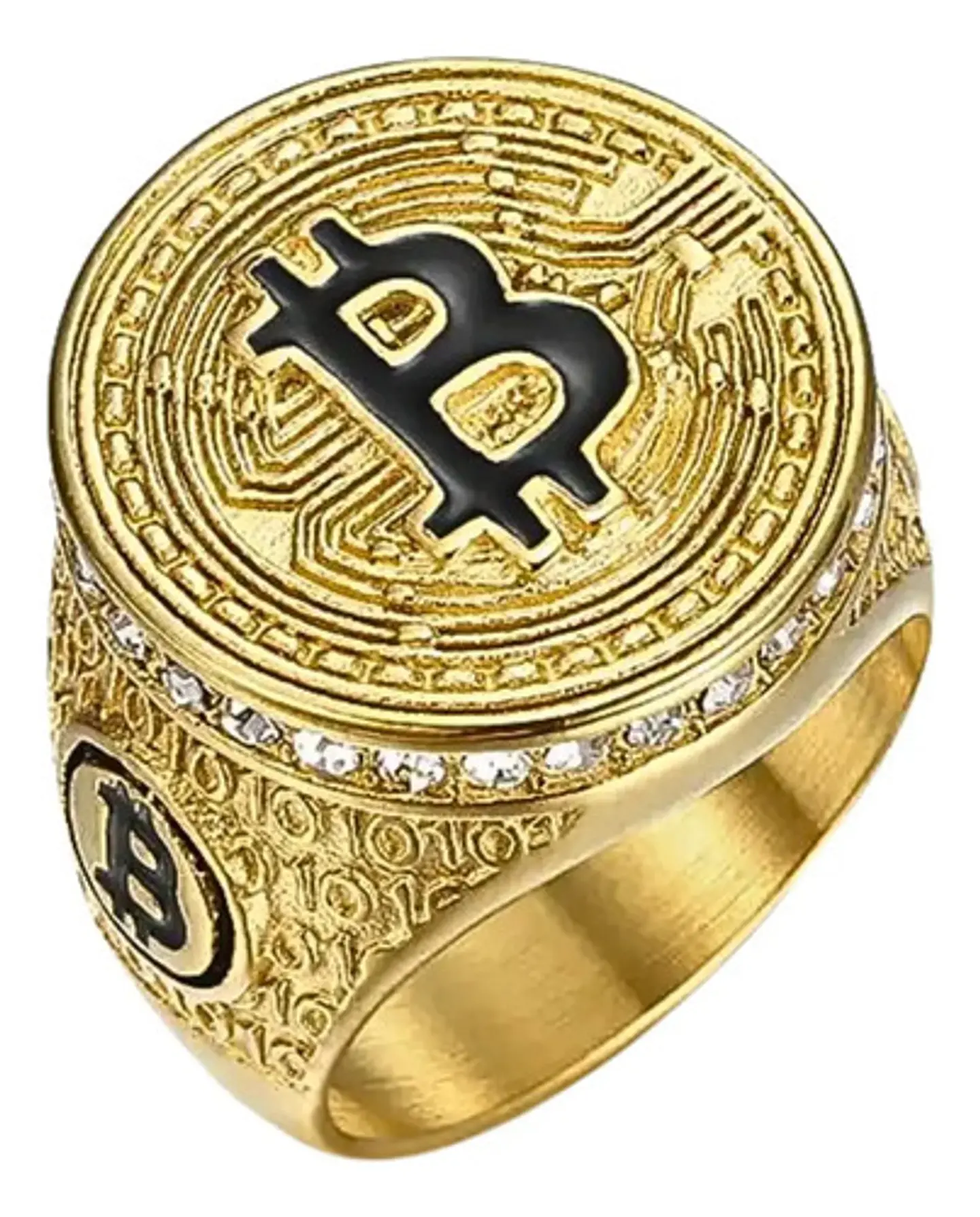 Anillo Para Hombre Cripto Bitcoin Hip Hop De Acero Color Oro 1