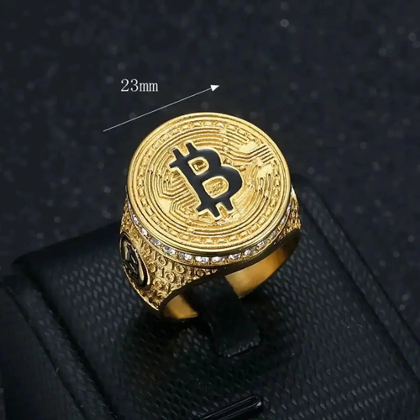 Anillo Para Hombre Cripto Bitcoin Hip Hop De Acero Color Oro 2