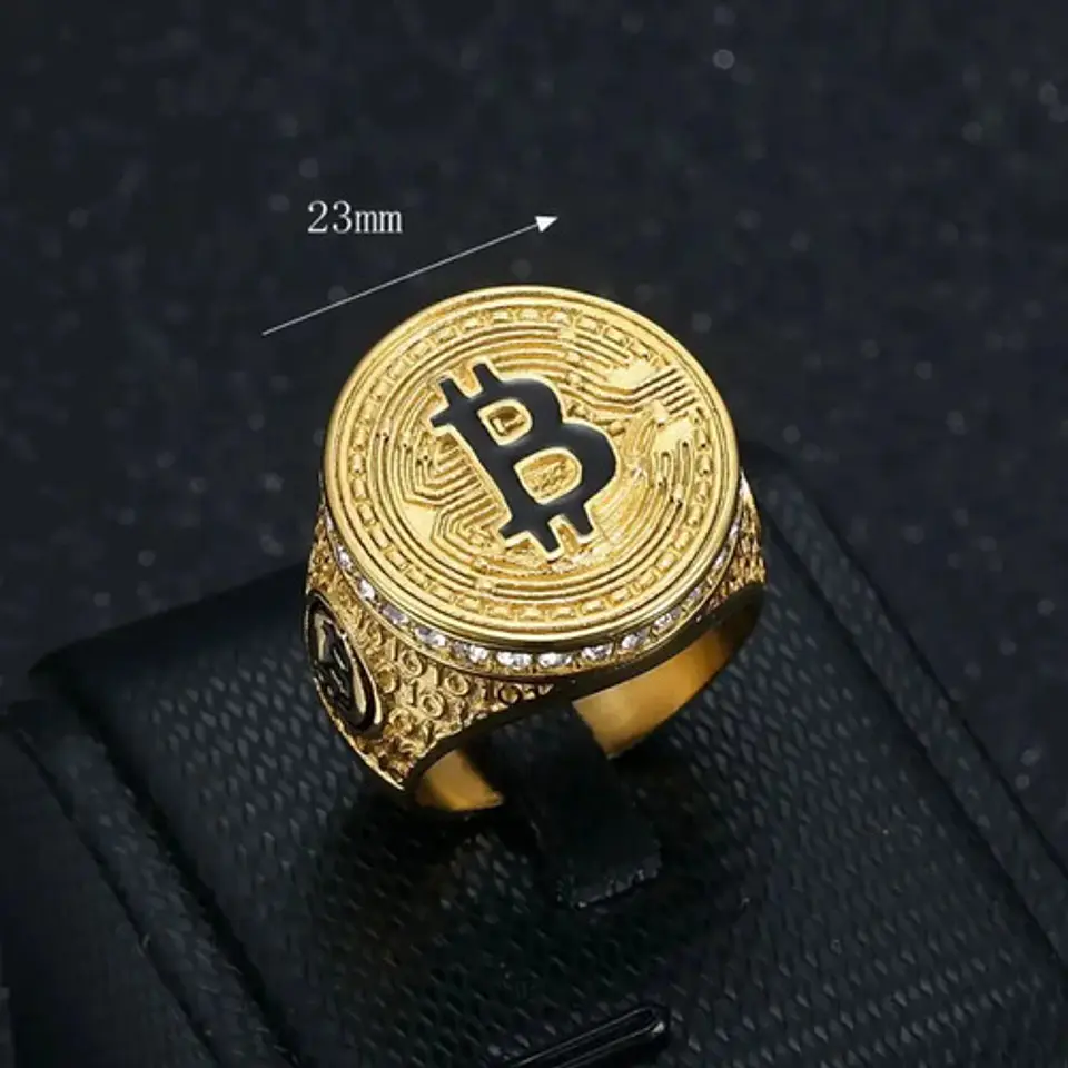 Anillo Para Hombre Cripto Bitcoin Hip Hop De Acero Color Oro 2