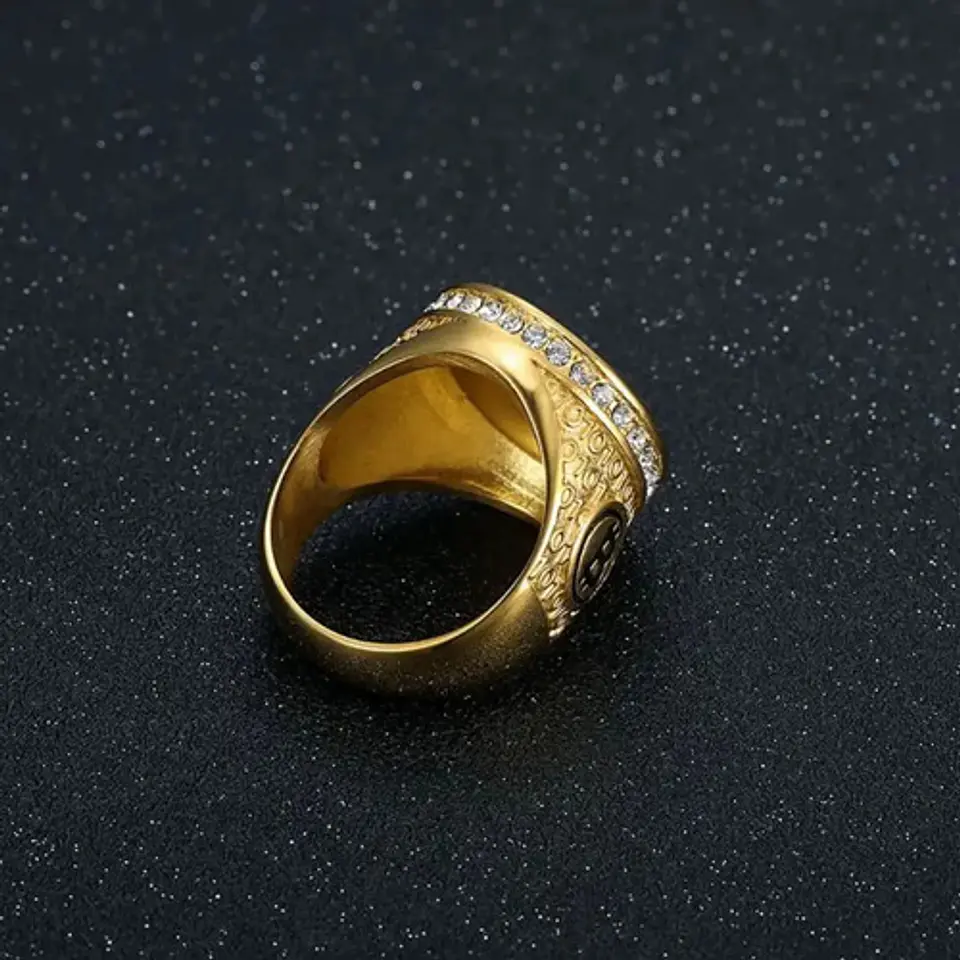 Anillo Para Hombre Cripto Bitcoin Hip Hop De Acero Color Oro 5