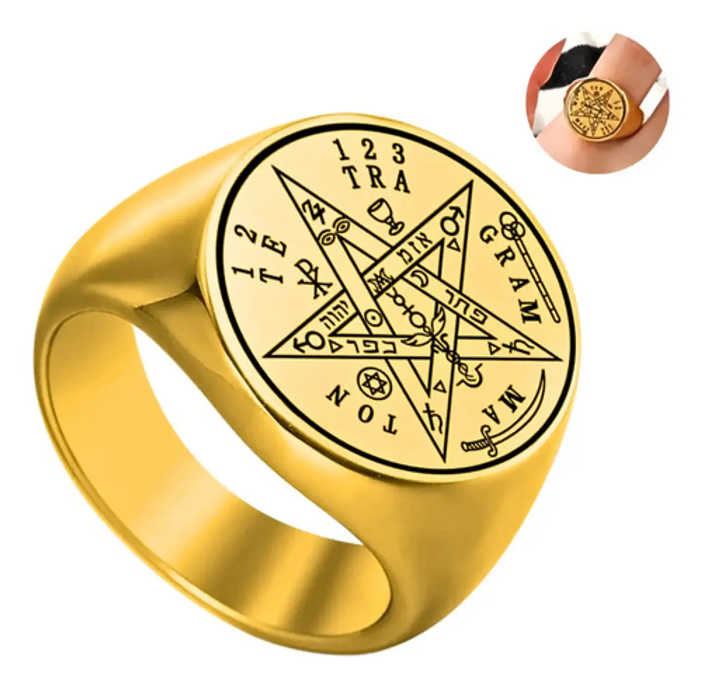 Anillo Hombre Y Mujer Tetragramaton Estrella Amuleto Salomon 8