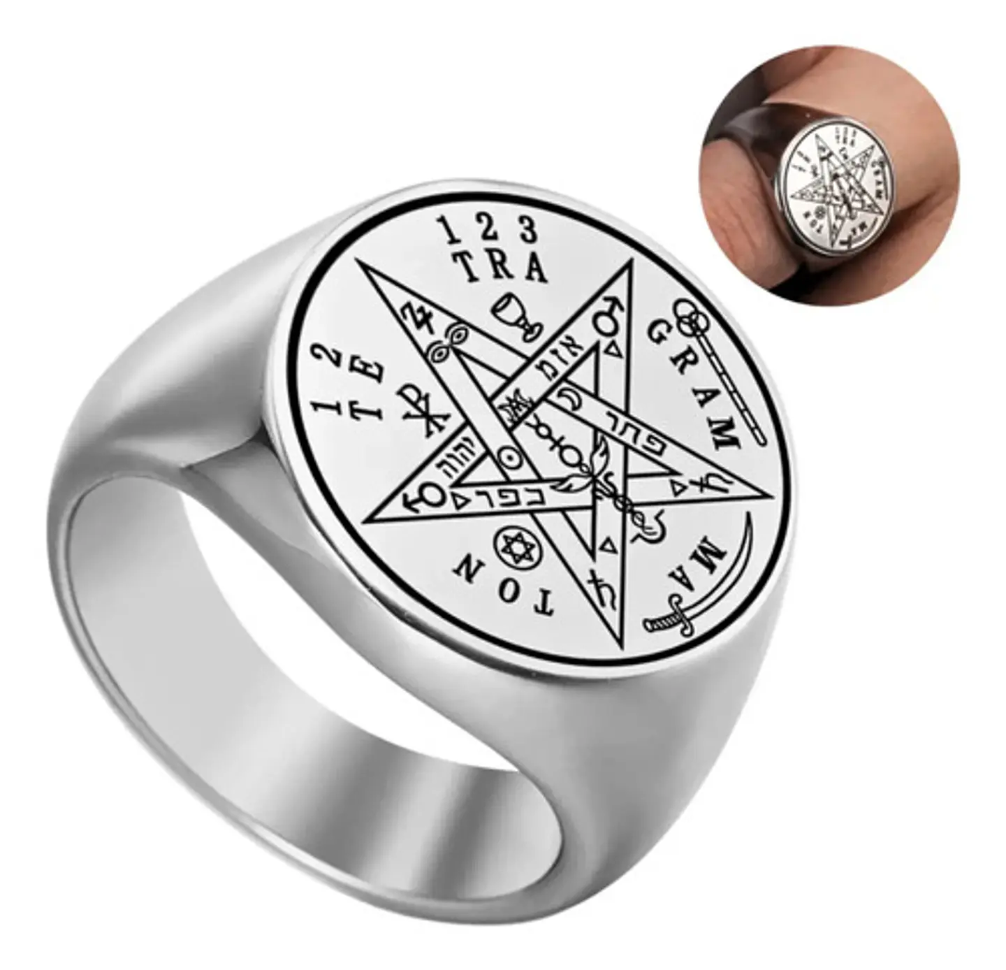 Anillo Hombre Y Mujer Tetragramaton Estrella Amuleto Salomon 12