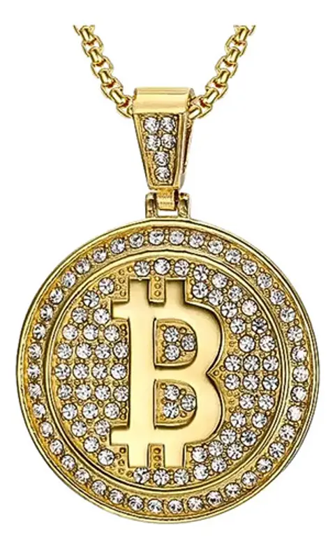 Collar Dije Bitcoin Para Hombre Hip Hop De Acero Color Oro