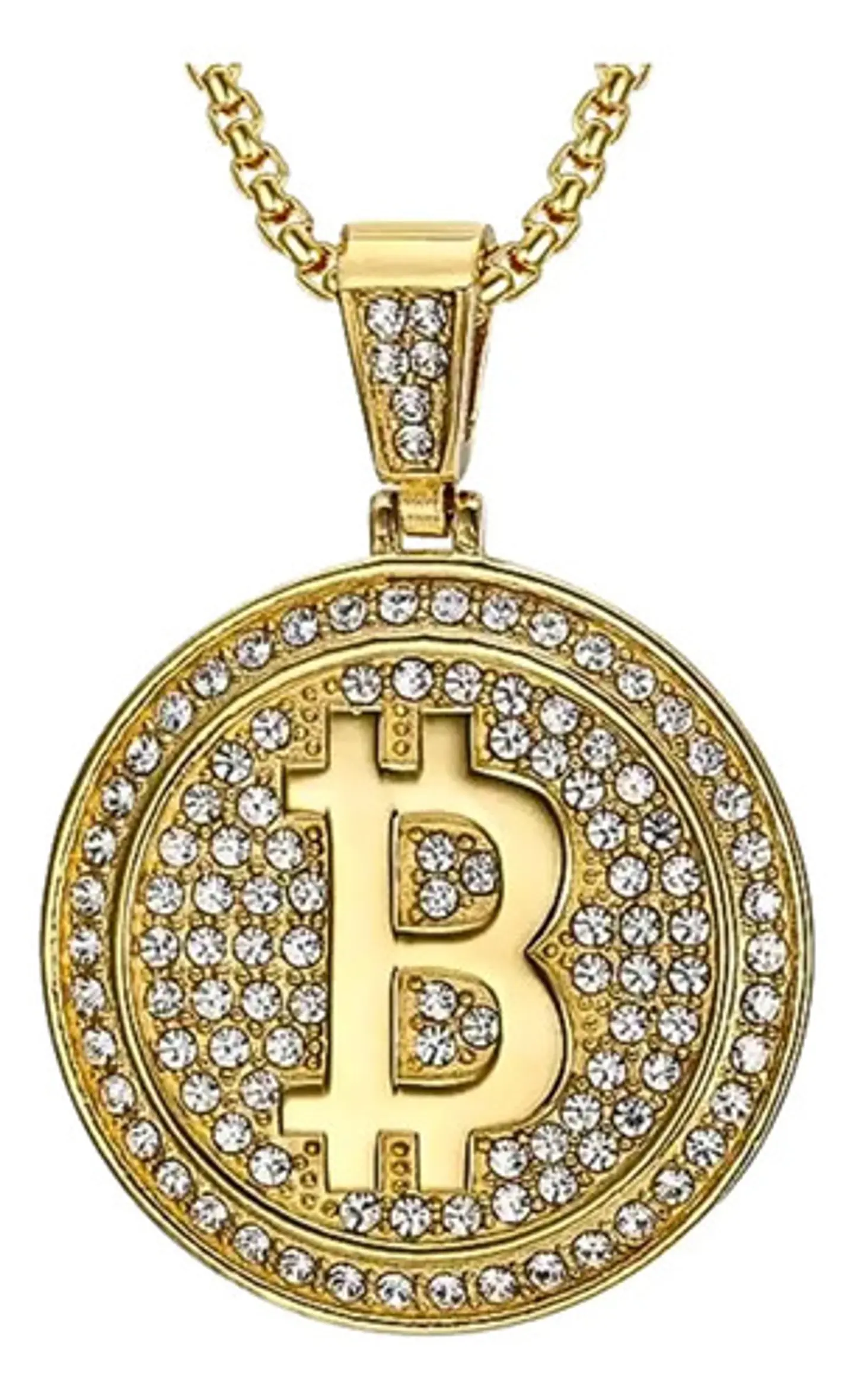 Collar Dije Bitcoin Para Hombre Hip Hop De Acero Color Oro 1