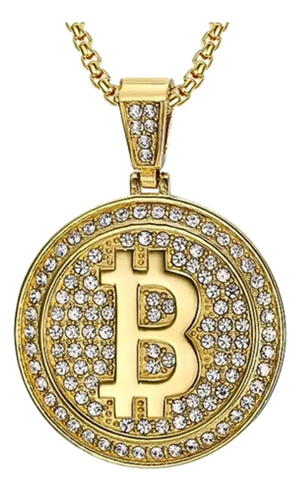 Collar Dije Bitcoin Para Hombre Hip Hop De Acero Color Oro 1