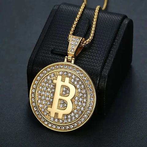 Collar Dije Bitcoin Para Hombre Hip Hop De Acero Color Oro