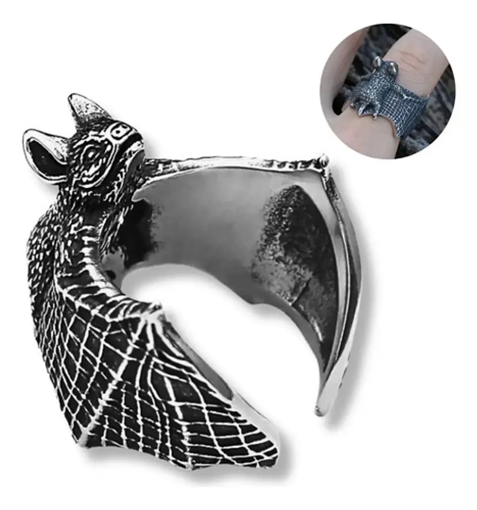 Anillo Para Hombre Y Mujer En Forma Murciélago Gótico Acero 1