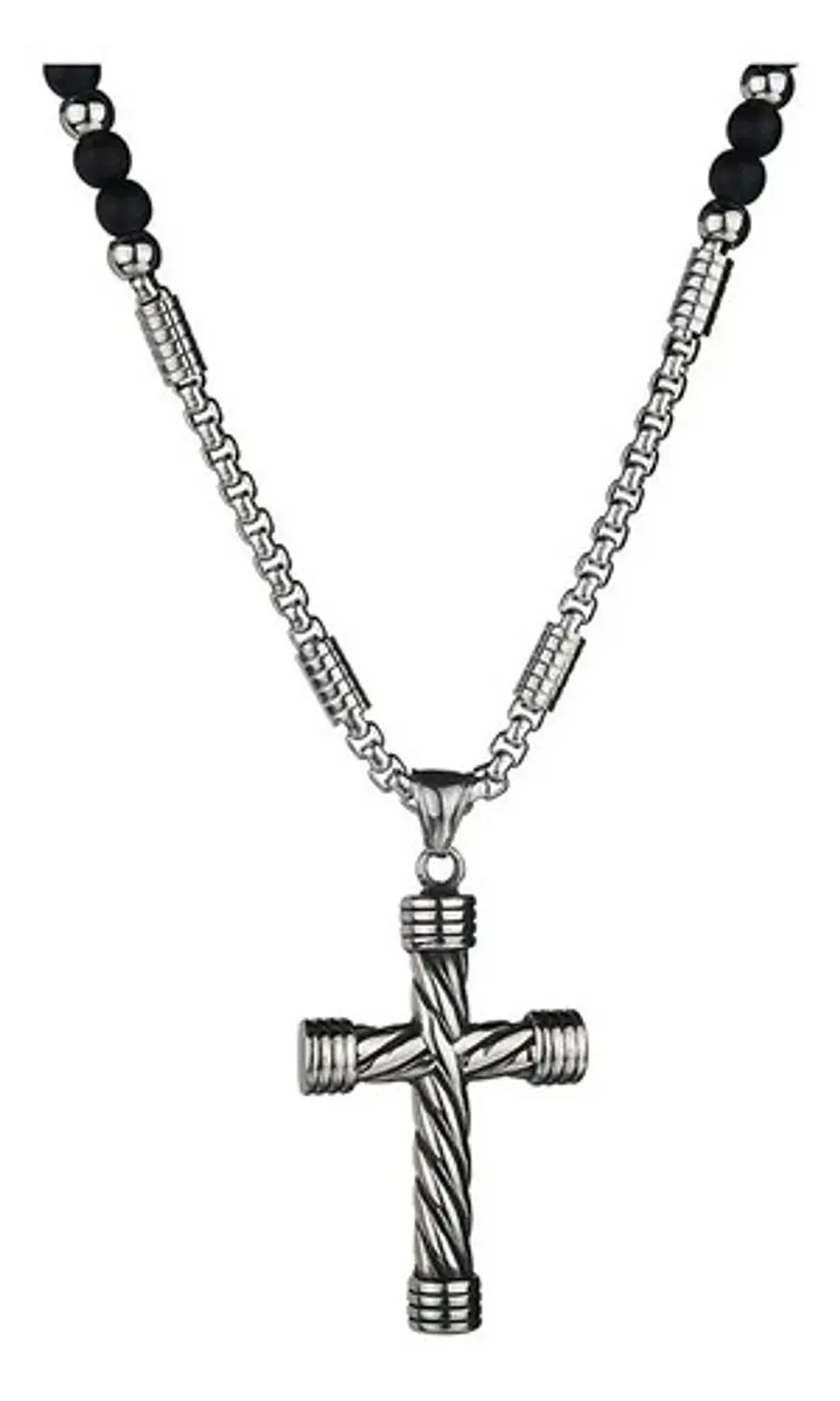 Collar Color Plata Cruz Piedras Acero Inoxidable Para Hombre 2