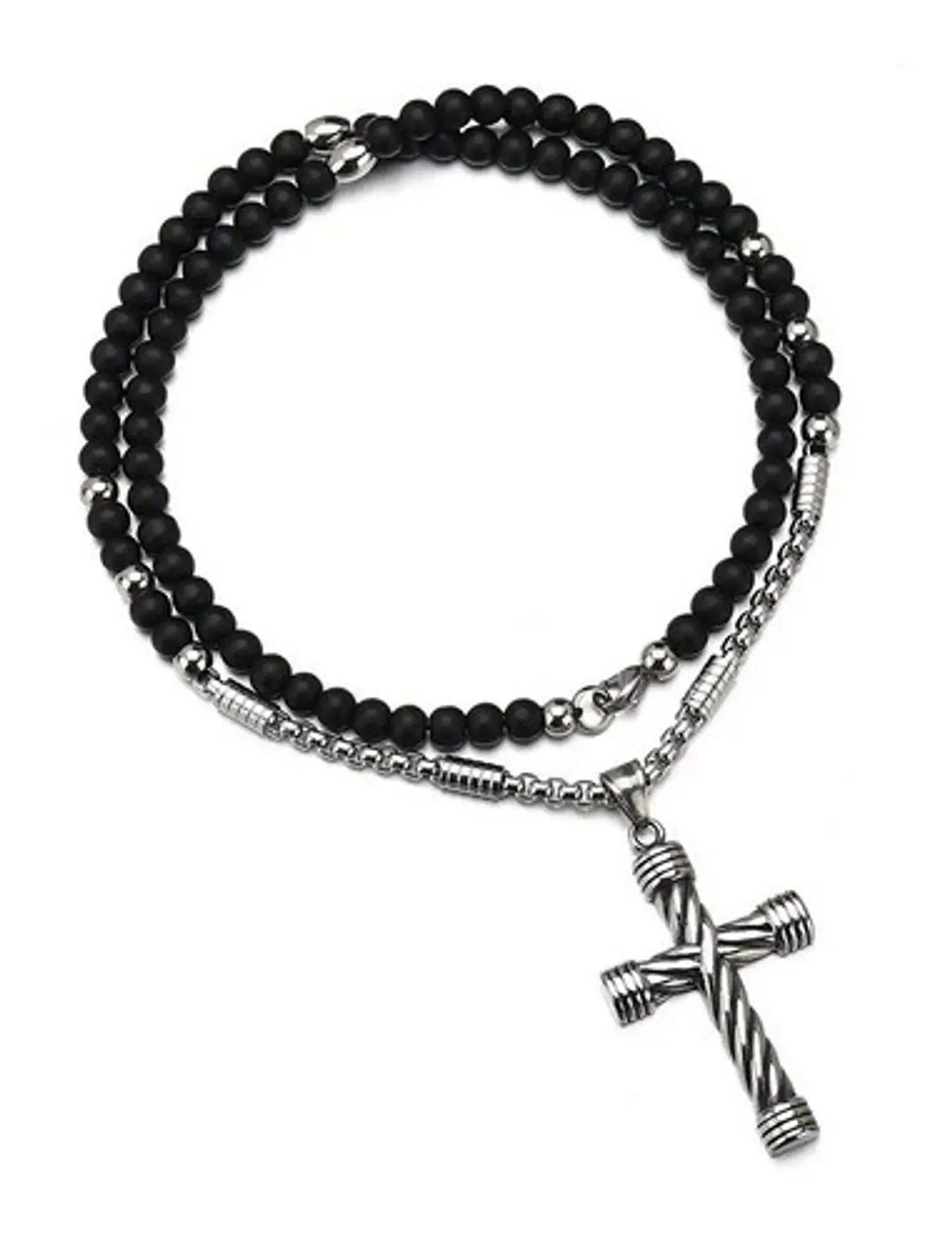 Collar Color Plata Cruz Piedras Acero Inoxidable Para Hombre 3
