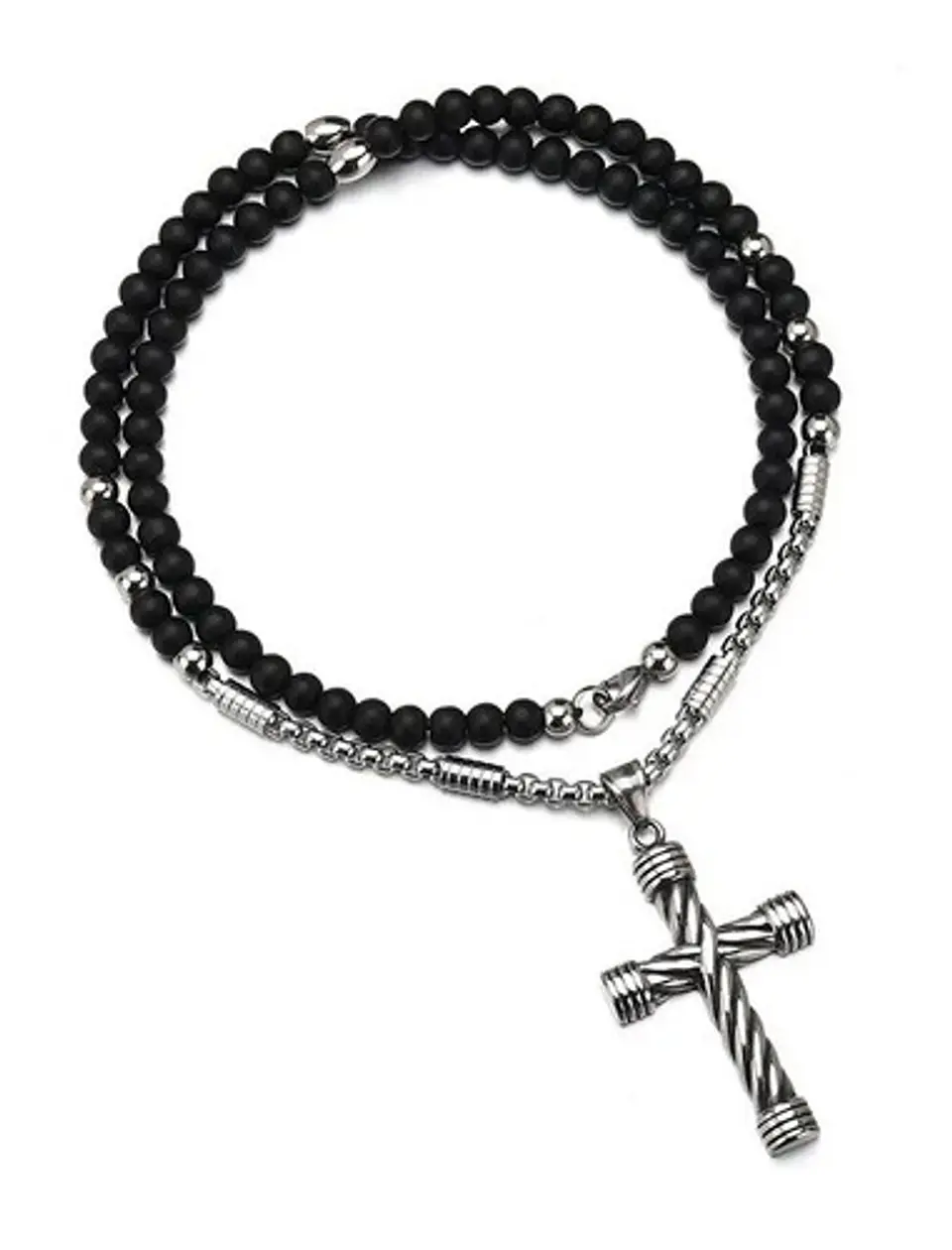 Collar Color Plata Cruz Piedras Acero Inoxidable Para Hombre 3