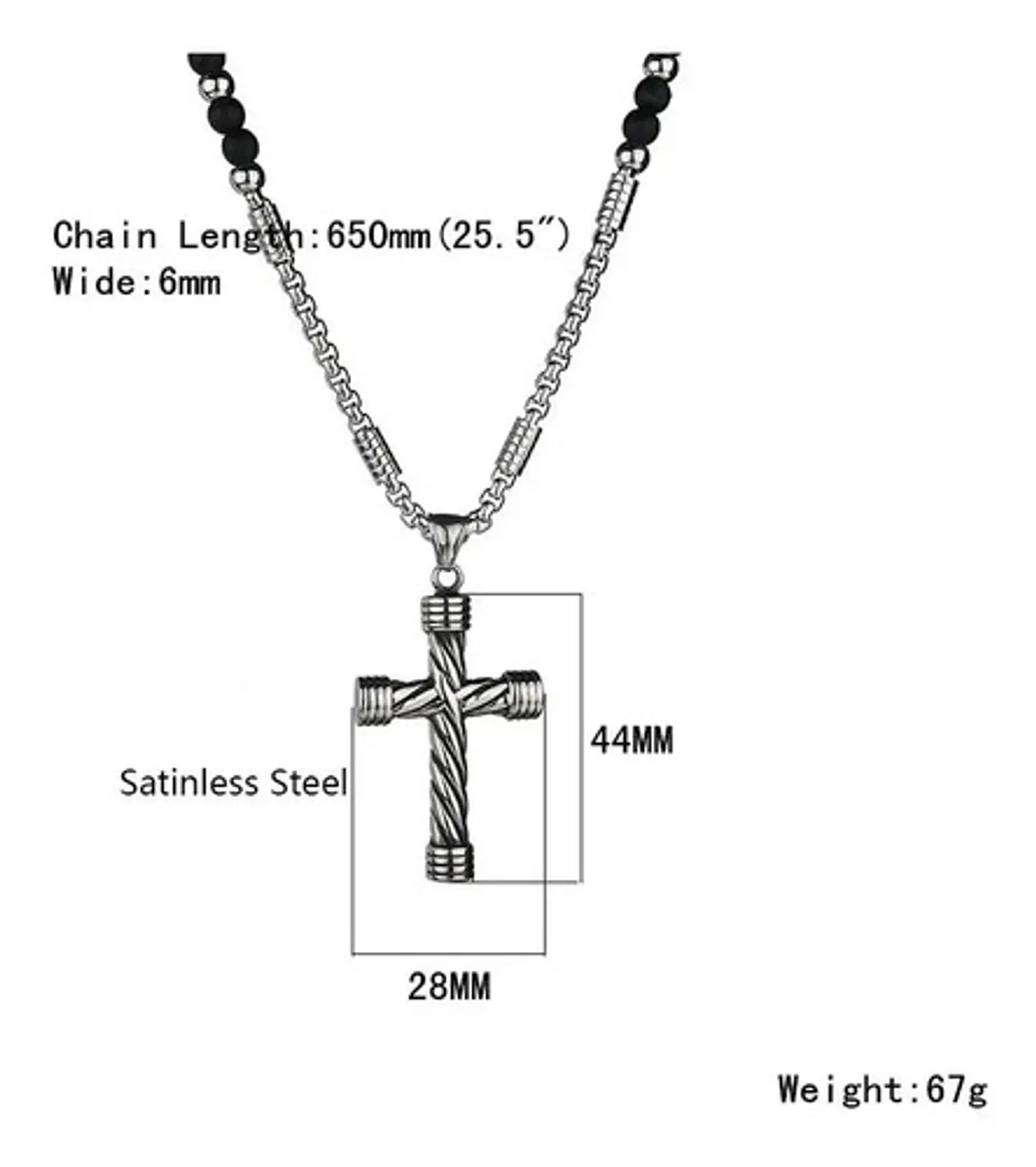 Collar Color Plata Cruz Piedras Acero Inoxidable Para Hombre 4