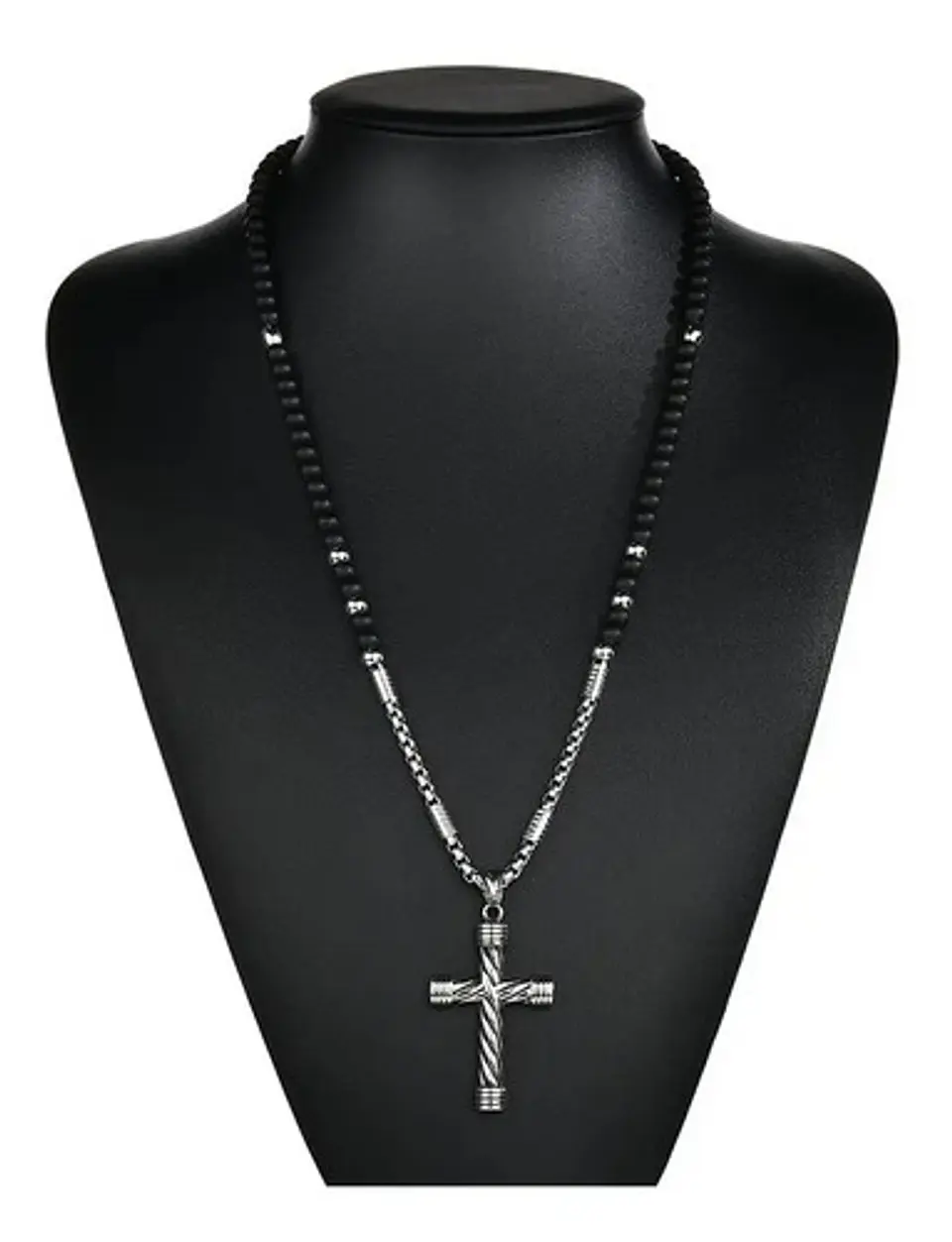 Collar Color Plata Cruz Piedras Acero Inoxidable Para Hombre 5