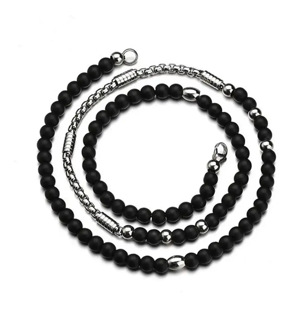Collar Color Plata Cruz Piedras Acero Inoxidable Para Hombre 7