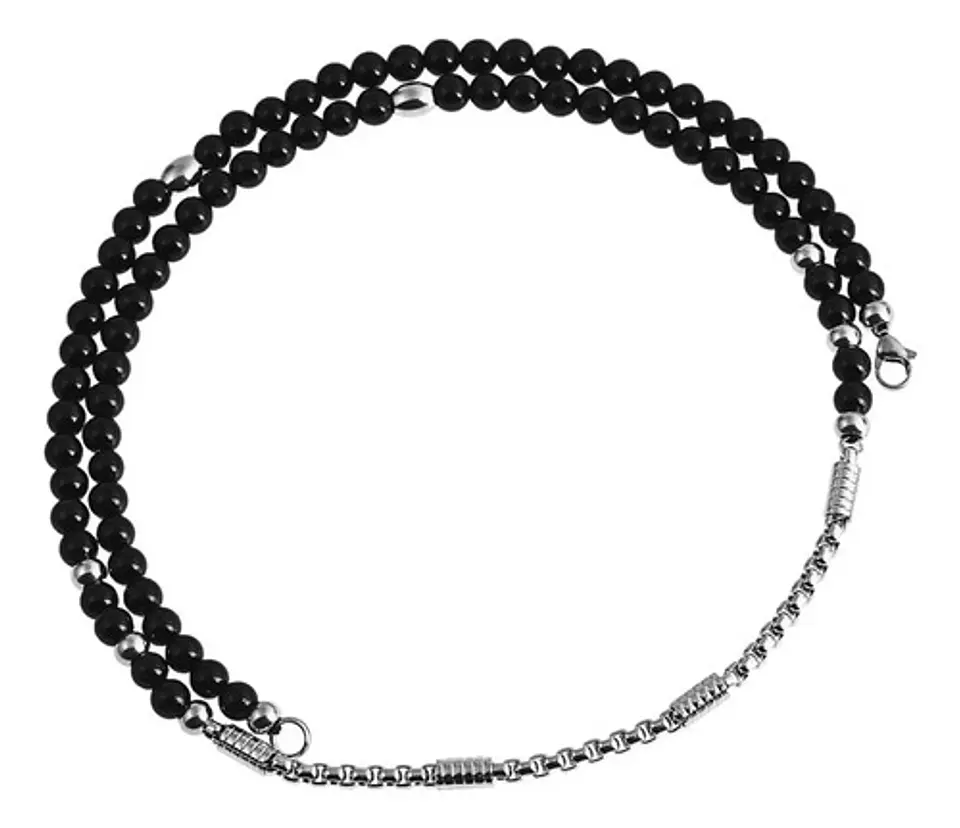 Collar Color Plata Cruz Piedras Acero Inoxidable Para Hombre 8