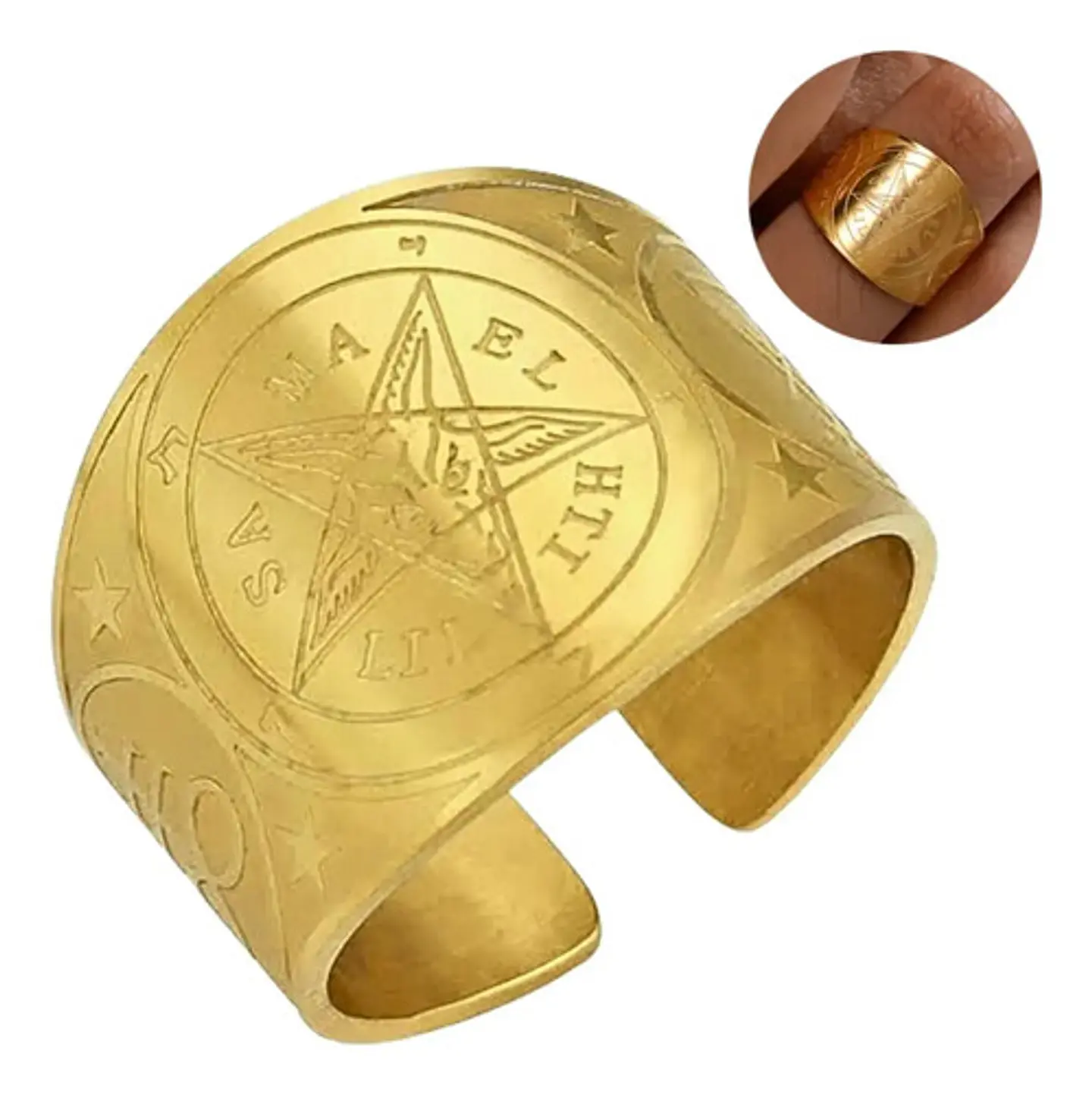 Anillo Hombre Y Mujer Con Sigil Pentagrama Baphomet Amuleto  1