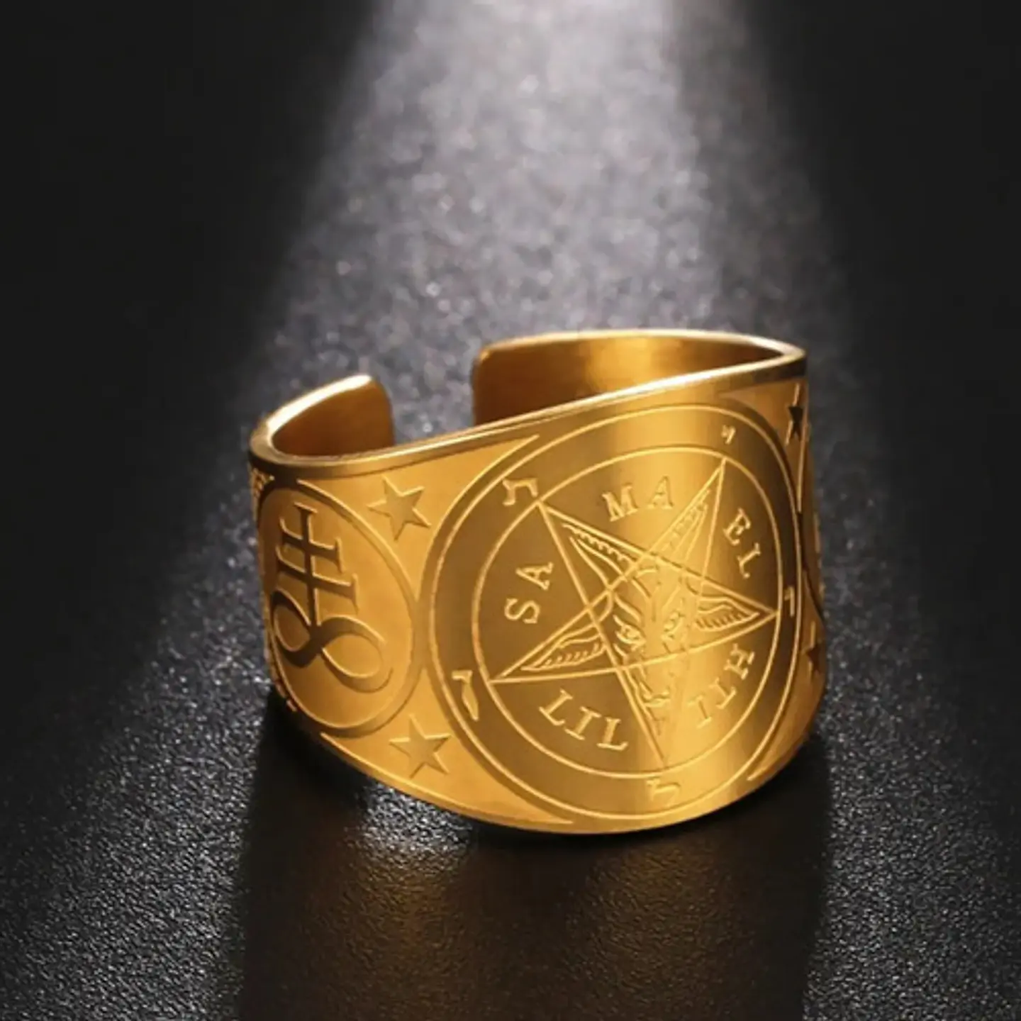 Anillo Hombre Y Mujer Con Sigil Pentagrama Baphomet Amuleto  6