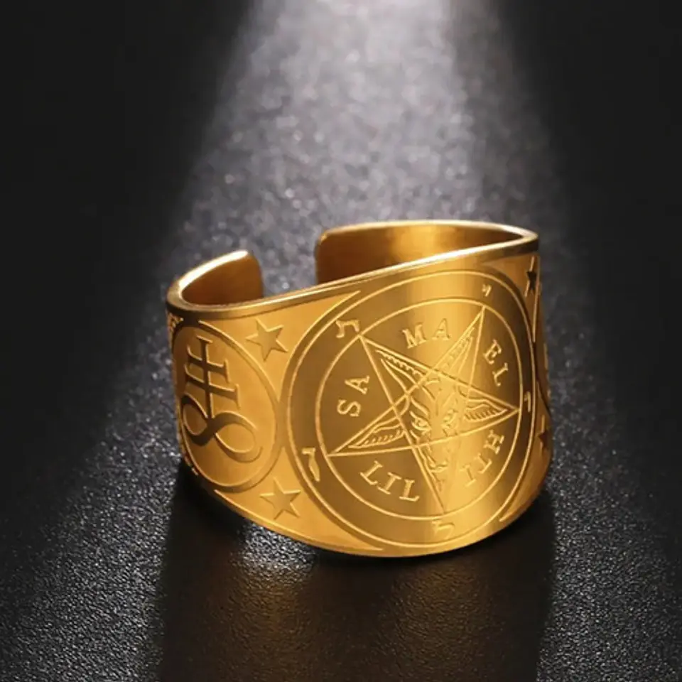 Anillo Hombre Y Mujer Con Sigil Pentagrama Baphomet Amuleto  6