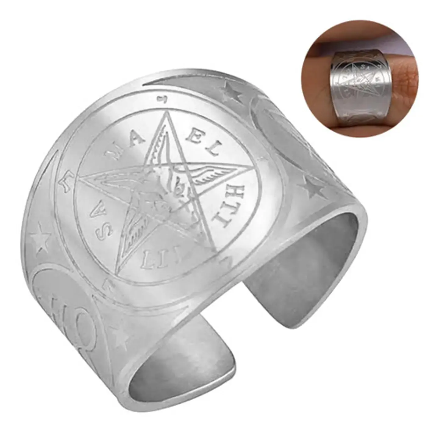 Anillo Hombre Y Mujer Con Sigil Pentagrama Baphomet Amuleto  7