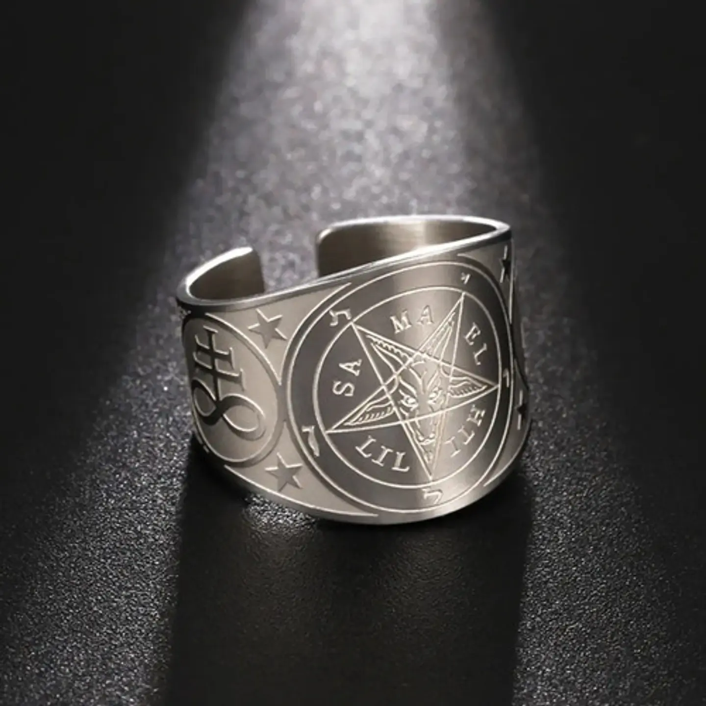 Anillo Hombre Y Mujer Con Sigil Pentagrama Baphomet Amuleto  11